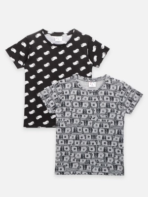 Lilpicks Boys Printed Cotton Blend T Shirt(Grey, Pack of 2)