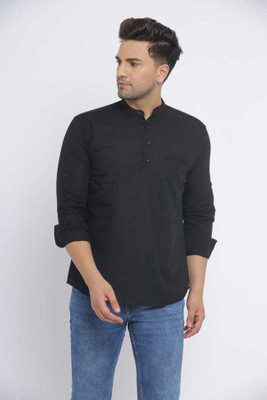 Modern Mode Creation Men Solid Straight Kurta(Black)