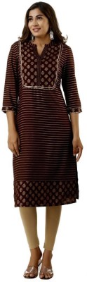 RUMIT FASHIONS Women Striped Straight Kurta(Brown)