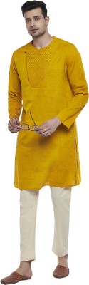 Indus Route by Pantaloons Men Solid Straight Kurta(Yellow)