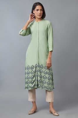 W Women Printed A-line Kurta(Light Green)