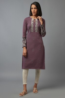 W Women Embroidered Straight Kurta(Purple)