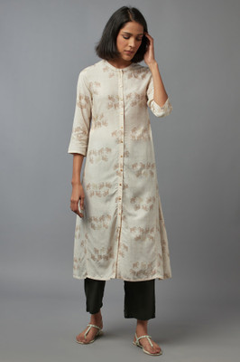 W Women Printed A-line Kurta(Beige)
