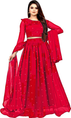 PRAVAGH CREATION Polka Print Semi Stitched Lehenga Choli(Red)