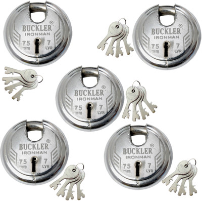 BUCKLER Iron-Steel 75MM 7 Levers with 4 Keys Go-Down Main Gate Main Door Shutter Lock-3 Lock Silver