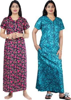 FAVNIC Women Nighty(Pink, Green)