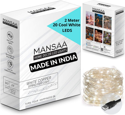 MANSAA 20 LEDs 2.01 m White Steady String Rice Lights(Pack of 1)