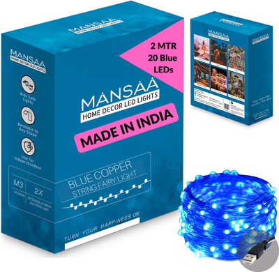 MANSAA 20 LEDs 2.01 m Blue Steady String Rice Lights(Pack of 1)