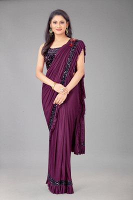 S S CREATION Embellished Bollywood Lycra Blend Saree(Purple)