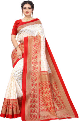 Sunshine Trendz Embellished Mysore Art Silk Saree(White)