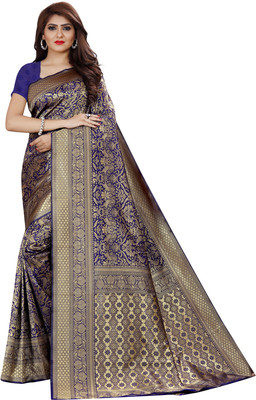 Henixa Creation Woven Kanjivaram Pure Silk Saree(Blue)
