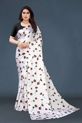 Pemal Designer Digital Print Bollywood Crepe Saree(White)