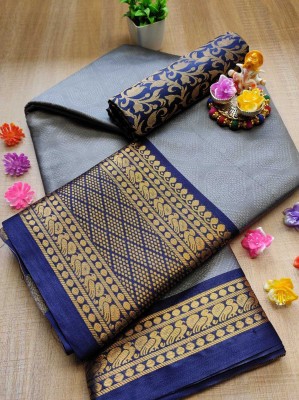 Vastrame Woven Banarasi Jacquard, Cotton Silk Saree(Grey)