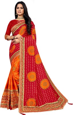 kacha nimbu Printed Bandhani Georgette Saree(Orange)