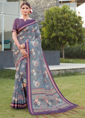 MotiHamir Self Design, Woven Bollywood Cotton Blend Saree(Purple, Grey)