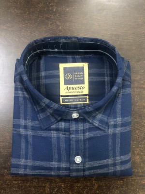 Apuesto Men Checkered Casual Dark Blue Shirt