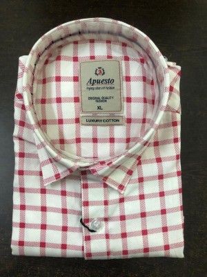 Apuesto Men Checkered Casual White Shirt