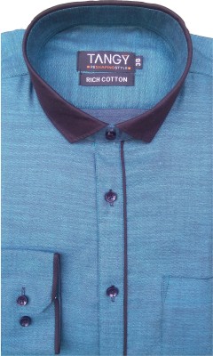 Tangy Men Self Design Party Blue Shirt