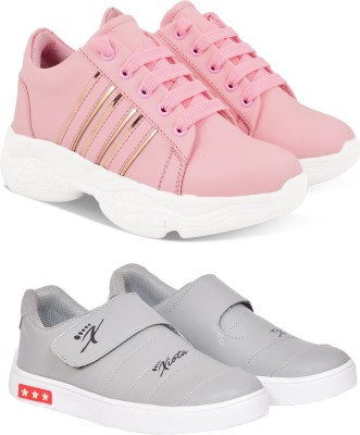 RealToes Presents You A Combo Pack of Velcro And Lace-Ups Shoes For Womens Sneakers For Women(Pink, Grey , 5)