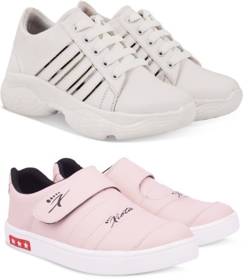 X Xiota Presents You A Combo of Velcro and Lace-Ups Shoes For Girls/Ladies/Womens Sneakers For Women(White, Pink , 6)