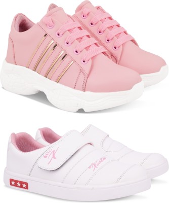 RealToes Presents You A Combo Pack of Velcro And Lace-Ups Shoes For Womens Sneakers For Women(Pink, White , 6)