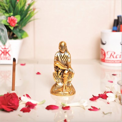 KridayKraft Shirdi Sai Baba Statue Idol Showpiece for Car Dashboard & Home,Office,Table Decorative Gift for Have House Warming, Birthday... Decorative Showpiece  -  11.5 cm(Metal, Gold)