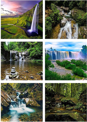 PRINTHUBS 30.48 cm Natural Vinyl Poster for Living Room Home Wall Decor Set of 6 (Size 12x18 In)S25 Self Adhesive Sticker(Pack of 6)