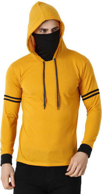 Richifashionhub Solid Men Hooded Neck Yellow T-Shirt
