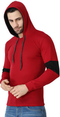 Richifashionhub Colorblock Men Hooded Neck Maroon T-Shirt