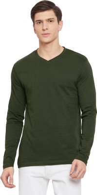 ESPARTO Solid Men V Neck Dark Green T-Shirt