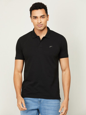 Fame Forever by Lifestyle Solid Men Polo Neck Black T-Shirt