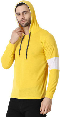 Richifashionhub Colorblock Men Hooded Neck Yellow T-Shirt