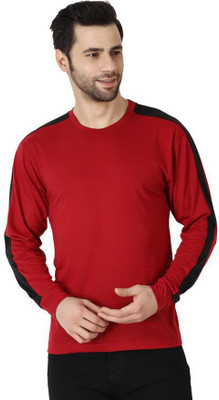 Richifashionhub Colorblock Men Round Neck Maroon T-Shirt