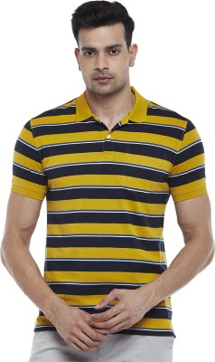 Byford by Pantaloons Striped Men Polo Neck Yellow T-Shirt