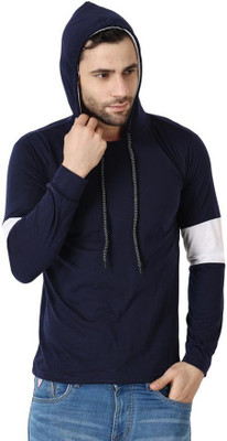 Richifashionhub Colorblock Men Hooded Neck Blue T-Shirt