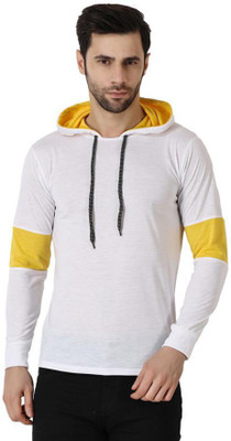 Richifashionhub Colorblock Men Hooded Neck White T-Shirt