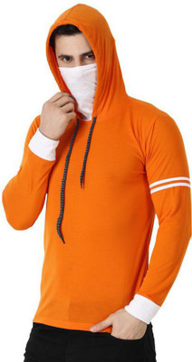 Richifashionhub Solid Men Hooded Neck Orange T-Shirt