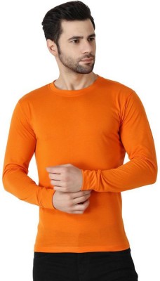 Richifashionhub Solid Men Round Neck Orange T-Shirt