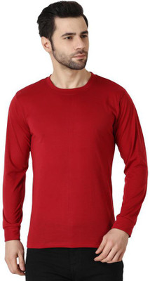 Richifashionhub Solid Men Round Neck Maroon T-Shirt