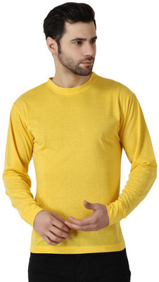 Richifashionhub Solid Men Round Neck Yellow T-Shirt