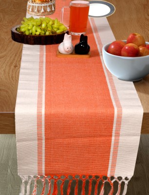 CRAZYWEAVES Orange 180 cm Reversible Table Runner(Cotton)