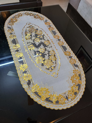 SHRI MAHAVIR IMPEX Gold 80 cm Table Runner(Lace)