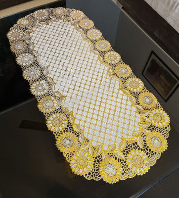 SHRI MAHAVIR IMPEX Gold 80 cm Table Runner(Lace)