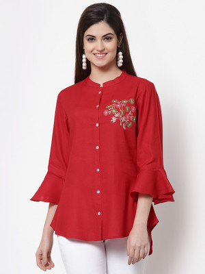 KBZ Casual Embroidered Women Red Top