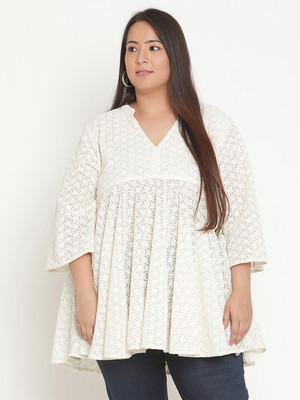 Kira Plus Casual Printed Women White Top