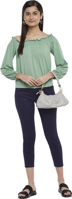Honey By Pantaloons Casual Solid Women Green Top
