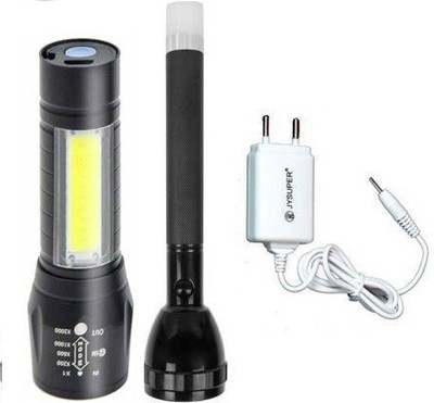AKR RECHARGEABLE FLASHLIGHT WITH DUAL LED BULBs TORCH WITH HIGH POWER FLASH LED HAND Torch(Black, 27 cm, Rechargeable)