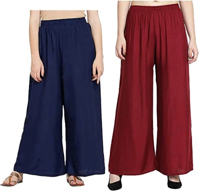 Myzora Combo Palazzo Set Relaxed Women Blue, Maroon Trousers