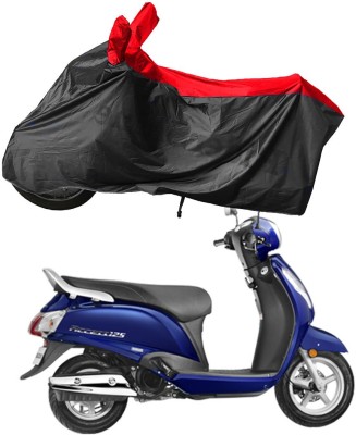 RiderShine Waterproof Two Wheeler Cover for Suzuki(Access 125, Black, Red)