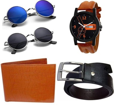 Just Leatheer Watch & Sunglass Combo(Tan, Blue, Black)